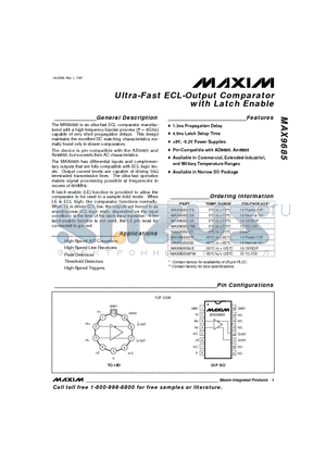 MAX9685 datasheet - Ultra-Fast ECL-Output Comparator with Latch Enable