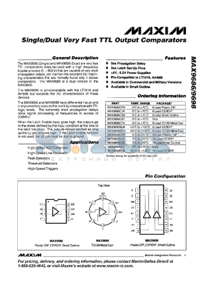 MAX9686 datasheet - Single/Dual Very Fast TTL Output Comparators
