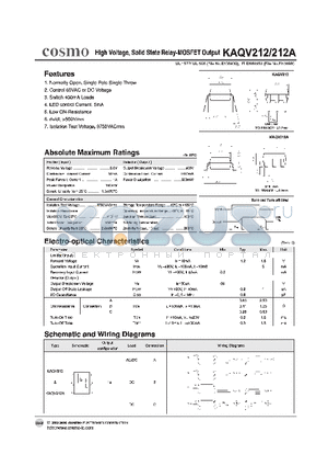 KAQV212 datasheet - High Voltage, Solid State Relay-MOSFET Output
