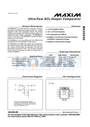 MAX9690CSA datasheet - Ultra-Fast ECL-Output Comparator
