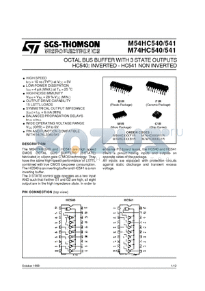 M54HC540C1R datasheet - OCTAL BUS BUFFER WITH 3 STATE OUTPUTS HC540: INVERTED - HC541 NON INVERTED