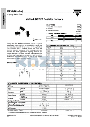 MPM10011002FT3 datasheet - Molded, SOT-23 Resistor Network
