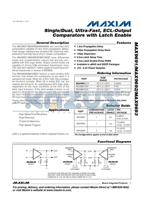 MAX9691ESA datasheet - Single/Dual, Ultra-Fast, ECL-Output Comparators with Latch Enable