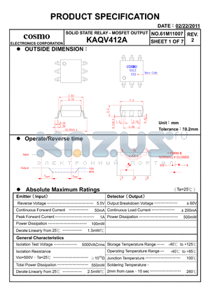 KAQV412A datasheet - PRODUCT SPECIFICATION