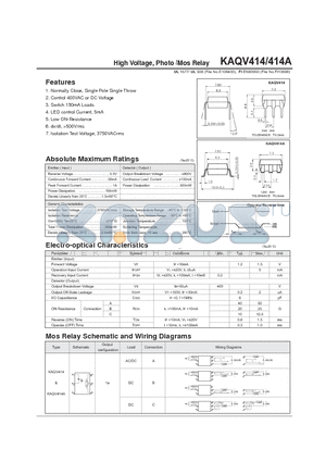 KAQV414 datasheet - High Voltage, Photo Mos Relay