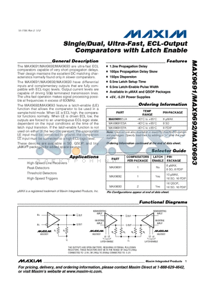 MAX9691EUA datasheet - Single/Dual, Ultra-Fast, ECL-Output Comparators with Latch Enable