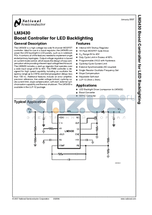 LM3430 datasheet - Boost Controller for LED Backlighting