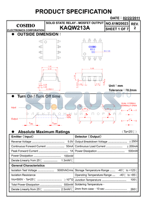 KAQW213A datasheet - PRODUCT SPECIFICATION