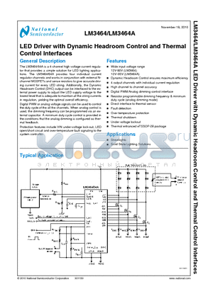 LM3464 datasheet - LED Driver with Dynamic Headroom Control and Thermal Control Interfaces