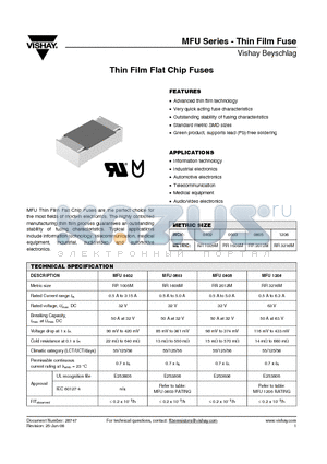 MFU0402FF00500P100 datasheet - Thin Film Flat Chip Fuses