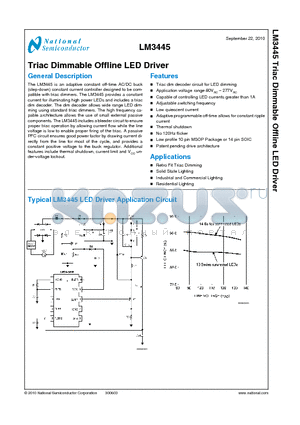 LM3445MMX datasheet - Triac Dimmable Offline LED Driver