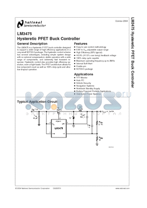 LM3475 datasheet - Hysteretic PFET Buck Controller