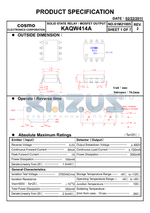 KAQW414A_11 datasheet - PRODUCT SPECIFICATION