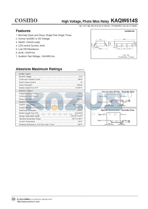 KAQW614 datasheet - High Voltage, Photo Mos Relay