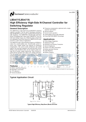 LM3477 datasheet - High Efficiency High-Side N-Channel Controller for Switching Regulator