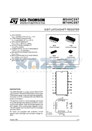 M54HC597 datasheet - 8 BIT LATCH/SHIFT REGISTER