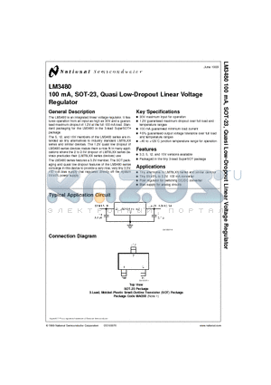 LM3480IM3-12 datasheet - 100 mA, SOT-23, Quasi Low-Dropout Linear Voltage Regulator