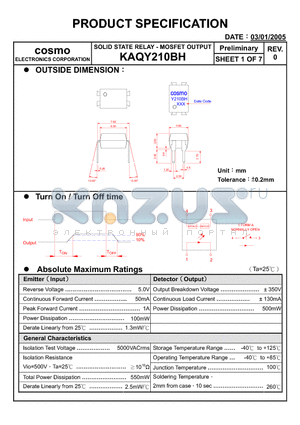 KAQY210BH datasheet - SOLID STATE RELAY - MOSFET OUTPUT