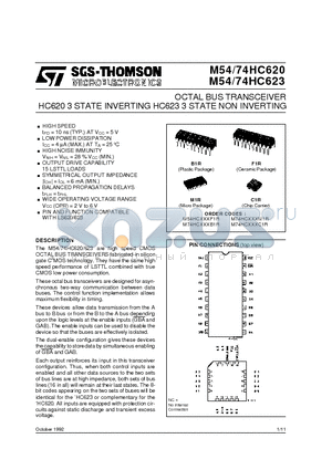 M54HC623 datasheet - OCTAL BUS TRANSCEIVER HC620 3 STATE INVERTING HC623 3 STATE NON INVERTING