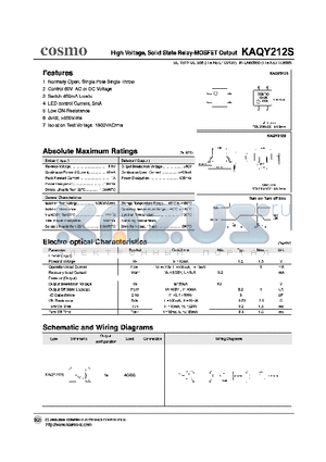 KAQY212S datasheet - High Voltage, Solid State Relay-MOSFET Output