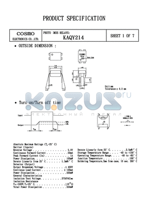 KAQY214 datasheet - HIGH VOLTAGE SOLID STATE RELAY - MOSFET OUTPUT