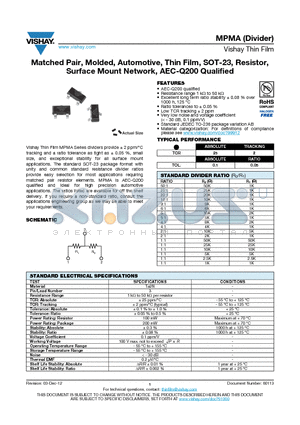 MPMA10011002FTF datasheet - Matched Pair, Molded, Automotive, Thin Film, SOT-23, Resistor