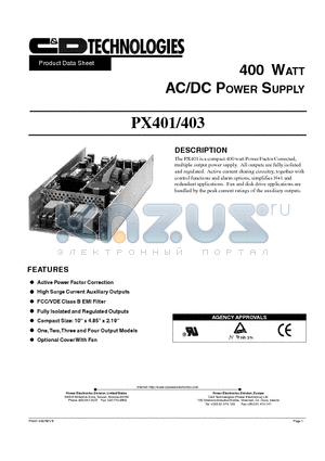 PX403-U4E datasheet - 400 WATT AC/DC POWER SUPPLY