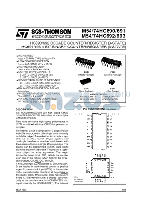 M54HC690F1R datasheet - HC691/693 4 BIT BINARY COUNTER/REGISTER 3-STATE HC690/692 DECADE COUNTER/REGISTER 3-STATE