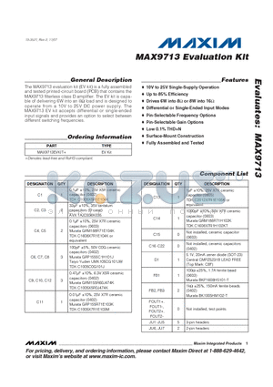 MAX9713EVKIT datasheet - MAX9713 Evaluation Kit