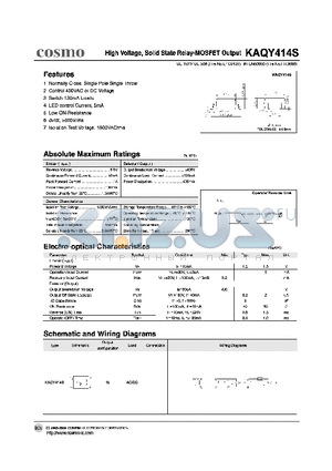 KAQY414S datasheet - HIGH VOLTAGE SOLID STATE RELAY-MOSEFET OUTPUT