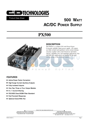 PX500-U4J datasheet - 500 WATT AC/DC POWER SUPPLY