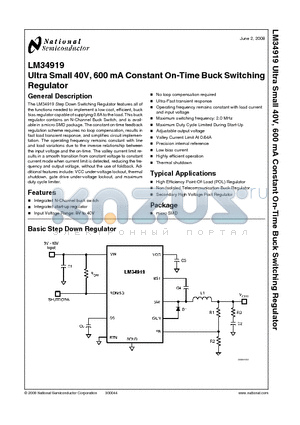 LM34919_08 datasheet - Ultra Small 40V, 600 mA Constant On-Time Buck Switching Regulator
