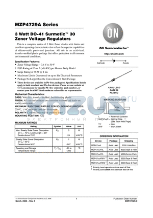 MZP4729ARR2 datasheet - 3 Watt DO−41 Surmetic TM 30 Zener Voltage Regulators