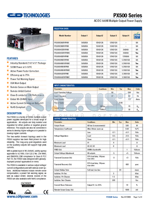 PX500U4CBFHPHMC datasheet - AC/DC 500W Multiple Output Power Supply