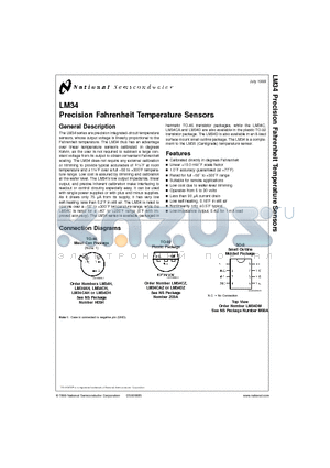 LM34CZ datasheet - Precision Fahrenheit Temperature Sensors