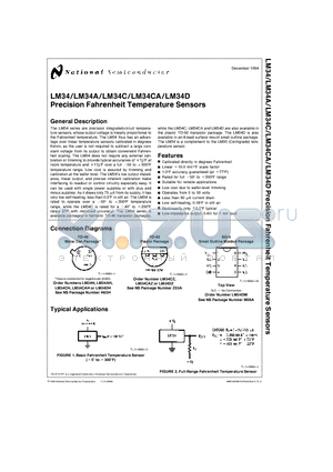 LM34CH datasheet - Precision Fahrenheit Temperature Sensors