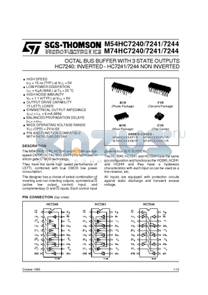 M54HC7241C1R datasheet - OCTAL BUS BUFFER WITH 3 STATE OUTPUTS HC7240: INVERTED - HC7241/7244 NON INVERTED