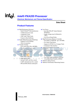 PXA255 datasheet - Electrical, Mechanical, and Thermal Specification