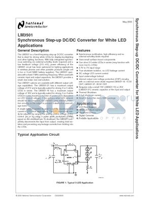 LM3501TLX-21 datasheet - Synchronous Step-up DC/DC Converter for White LED Applications