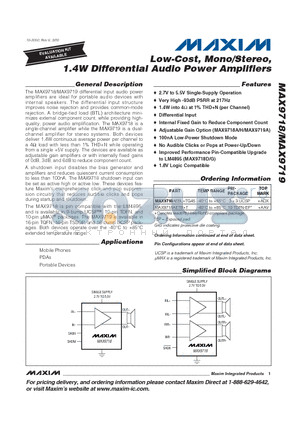 MAX9718_09 datasheet - Low-Cost, Mono/Stereo, 1.4W Differential Audio Power Amplifiers