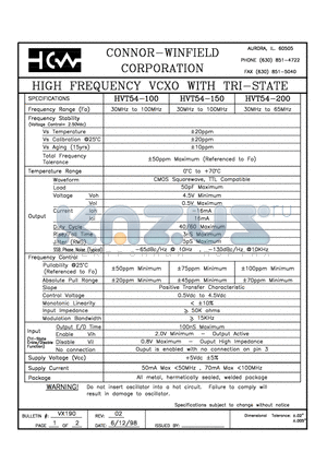 HVT54-200-44.736M datasheet - HIGH FREQUENCY VCXO WITH TRI-STATE