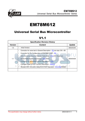 EM78M612A datasheet - Universal Serial Bus Microcontroller Series