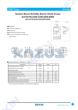 KAT54BRW datasheet - Surface Mount Schottky Barrier Diode Arrays