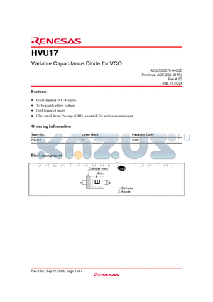 HVU17 datasheet - Variable Capacitance Diode for VCO