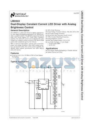 LM3503ITLX-44 datasheet - Dual-Display Constant Current LED Driver with Analog Brightness Control