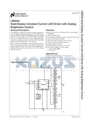 LM3503ITL-16 datasheet - Dual-Display Constant Current LED Driver with Analog Brightness Control