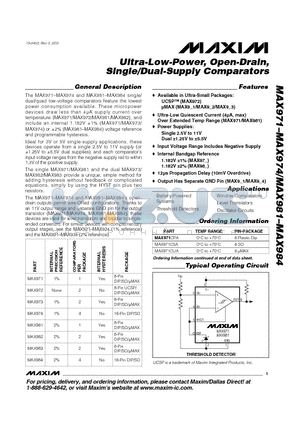 MAX971MJA datasheet - Ultra-Low-Power, Open-Drain, Single/Dual-Supply Comparators