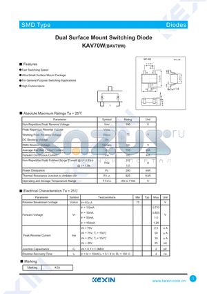 KAV70W datasheet - Dual Surface Mount Switching Diode