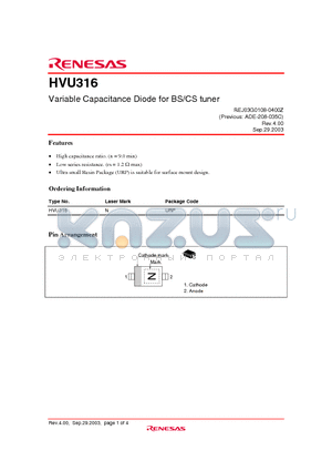 HVU316 datasheet - Variable Capacitance Diode for BS/CS tuner