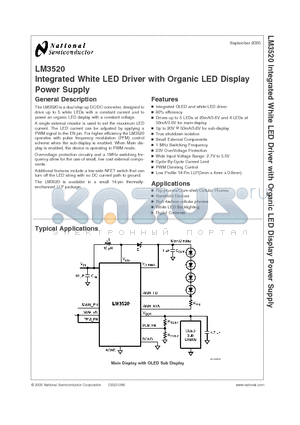 LM3520SD datasheet - Integrated White LED Driver with Organic LED Display Power Supply